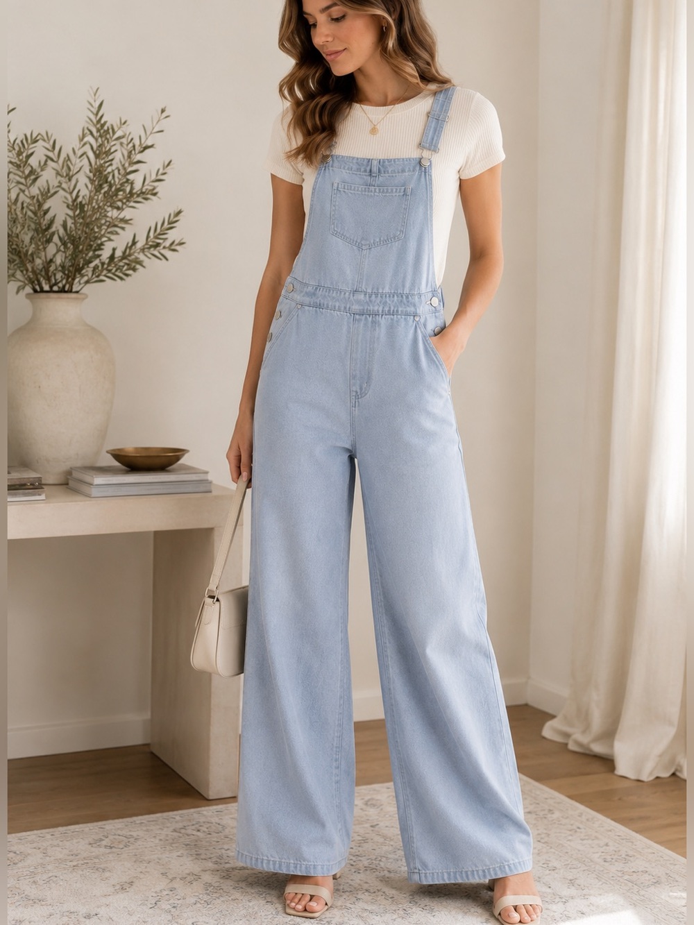 SHE + SKY Washed Cotton Twill
Overalls Light Blue Women's Small